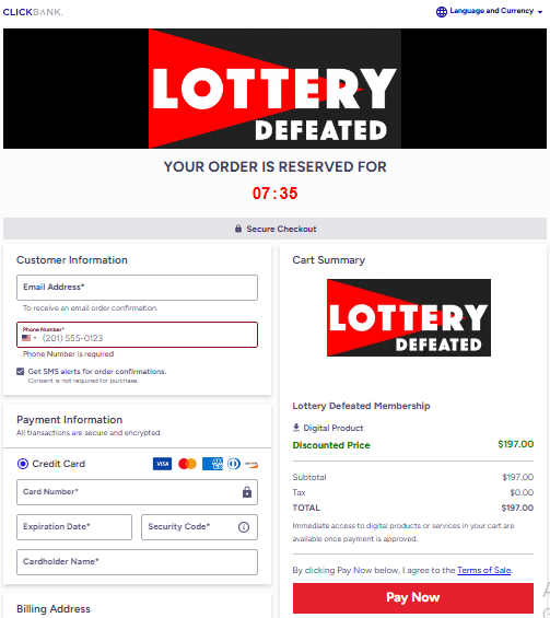 Lottery Defeated - Checkout Page